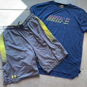 UNDER ARMOR MENS L SHORTS & SHIRT